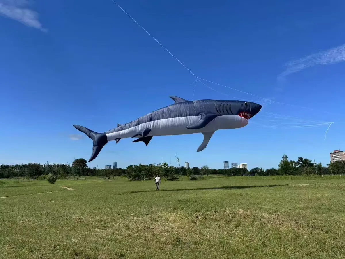 Neuankömmling, weich, aufblasbar, 12 m, Power Shark Kite Wäsche für Erwachsene, hochwertiger Ripstop-Nylon-Show-Drachen-Anhänger
