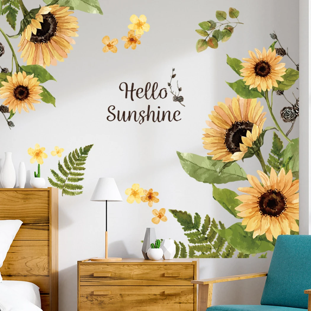 Indoor Sunflower Wall Decal with Glass Texture Design for Living Room Bedroom and Office Use Removable and Repositionable