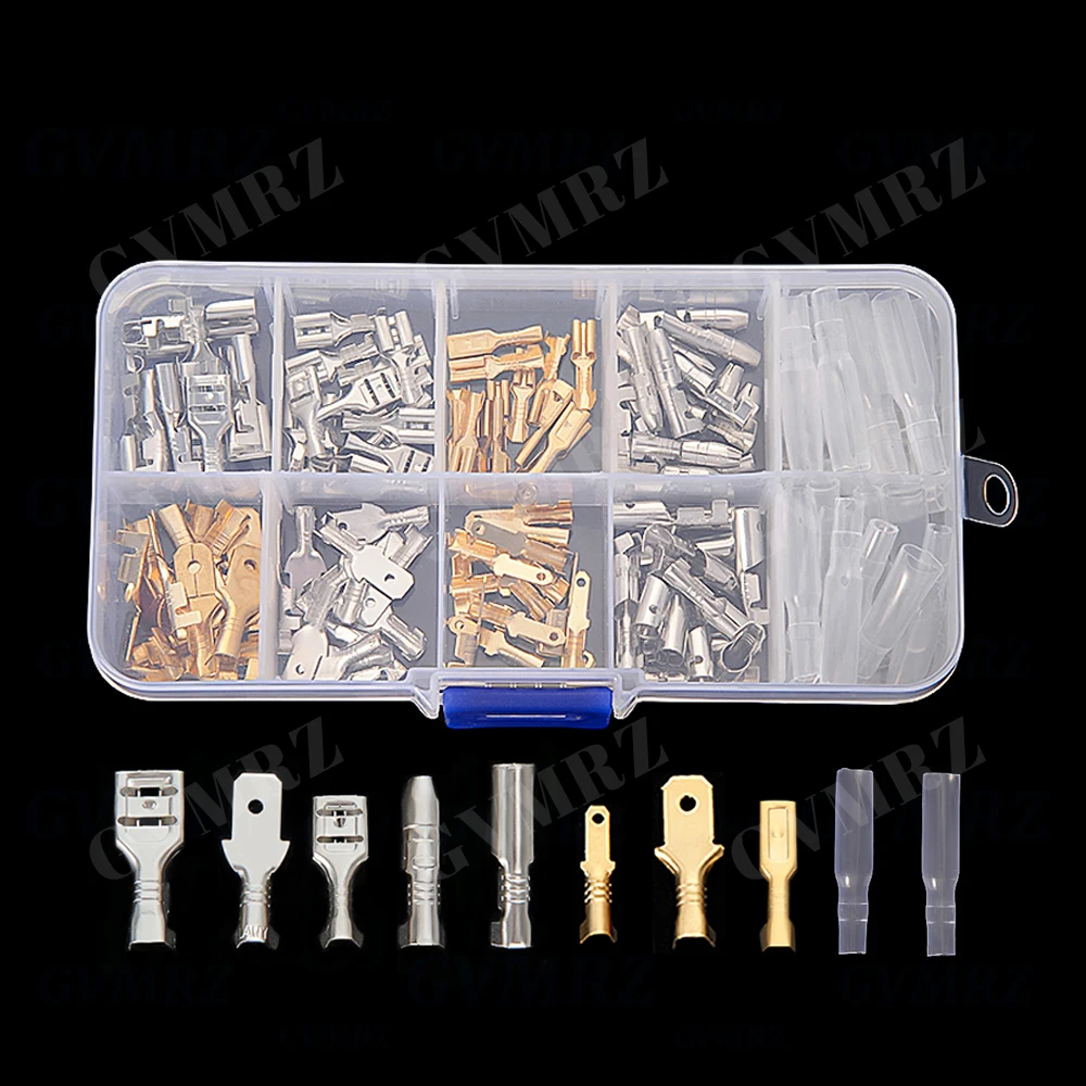 150PCS Cold Press Terminal Kit box 6.3mm 4.8mm 2.8mm  Connectors & 4MM Male Fmale Terminals Silver Gold 2.8mm
