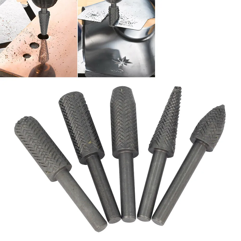 

Rotary Rasp Drill Bits 5PCS Metal Cutter Set for Steel Filing Shaping and Grinding with 6mm Diameter Shank Heat Treated Steel