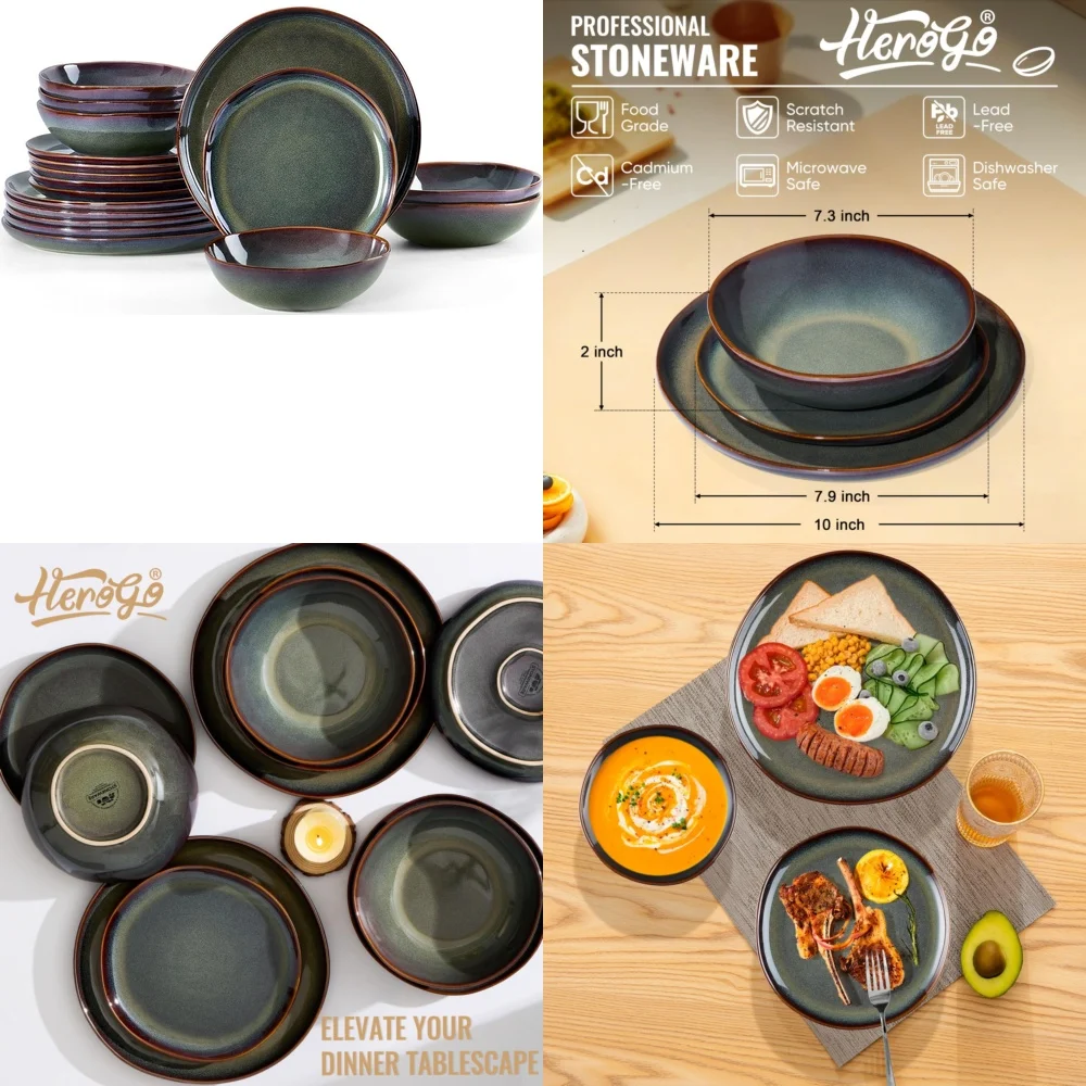 

Набор керамической посуды Набор столовой посуды из 18 предметов на 6 каменных тарелок Миски Уникальный стиль ручной работы