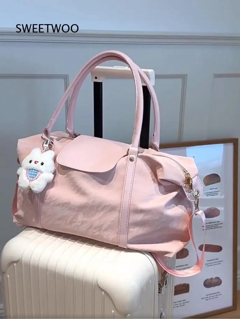 Casual Women Short Trip Handbag Soft Wrinkle Texture Adjustable Strap Gym Sports Shoulder Bag