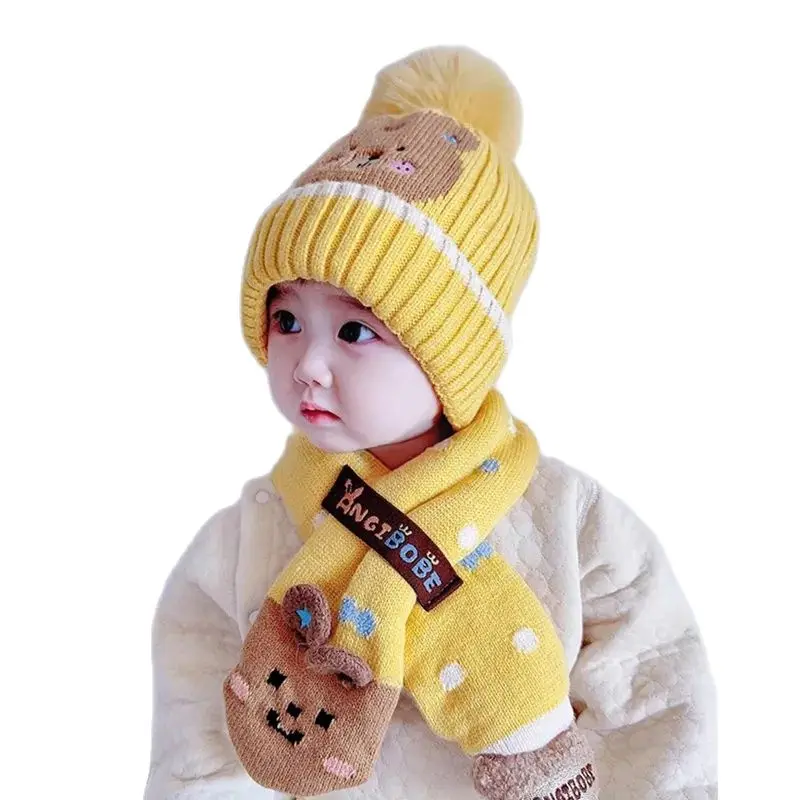 Doitbest-Conjunto de gorro y bufanda para Bebé y Niño, conjunto de gorro de dinosaurio, conejo, oso, dibujos animados, 2 piezas, para invierno, de 2