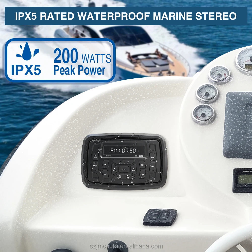 STLF  Marine Stereo Digital Media Receiver Boat Radio IPX5 Waterproof MP3 Player BT Music FM AM for ATV UTV SUV RV Golf