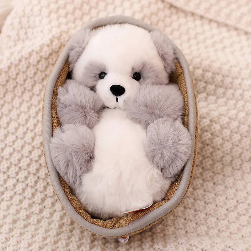 Kawaii Simulation Plush Panda Toys Pet Doll Soft Stuffed Animal Rare Giant Pandas In The Basket Baby Kids Appease Toys Nice Gift