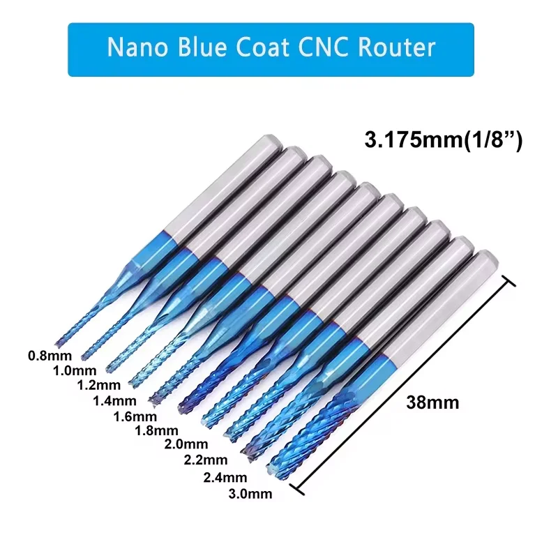 Zwei Bäume 40 Stück Schaftfräser CNC-Fräser-Set 1/8 Zoll Schaft CNC-Gravur Schneiden Fräser Nano-beschichtete Hartmetall-Fräswerkzeuge