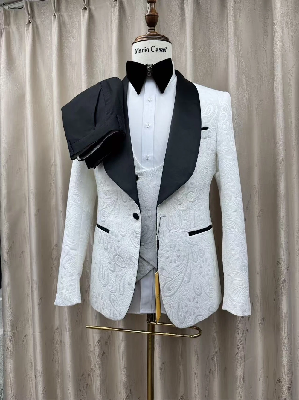 Men's 3 Piece White Jacquard T - Men Formal Wear For Dinner 评论和价格