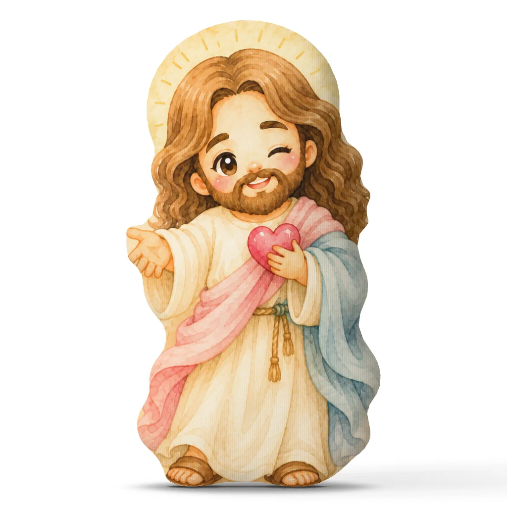 Jesus Holding Heart Pillow Christian Faith Cushion Cute Religious Plush Shaped Throw Pillow Prayer Room Sofa Home Decor Gift
