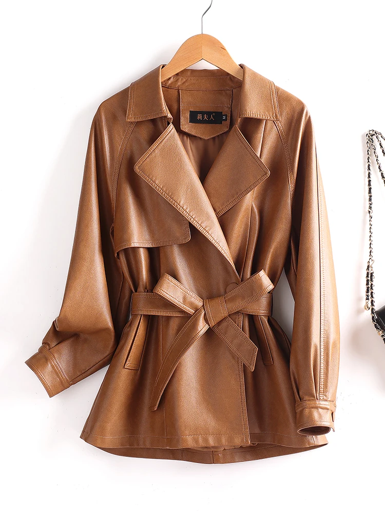 Veste coupe-vent en cuir véritable Haining pour femme, style coréen, cintrée à la taille, style britannique, ample et amincissante