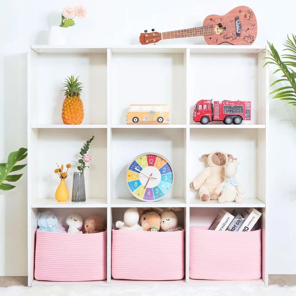 مجموعة من 3 سلال تخزين منسوجة أنيقة من MINTWOOD - منظمات على شكل مكعب للكتب والأحذية والألعاب وأساسيات المخزن