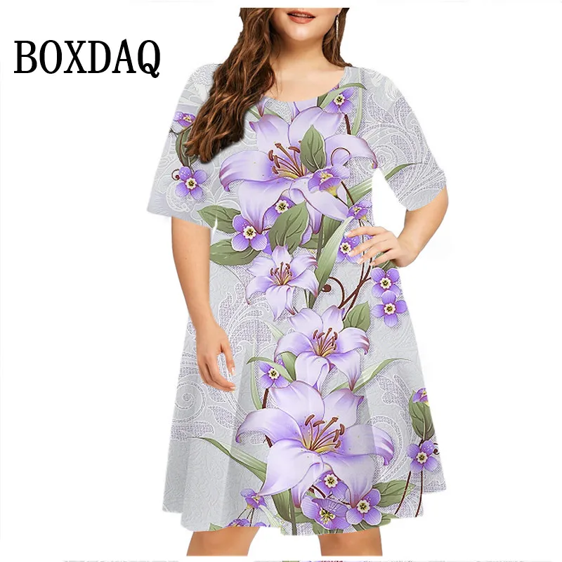 2024 neue Sommerkleider Frauen Pflanze Blume lose Vintage Kleid lässig Kurzarm Print Mini kleid übergroße weibliche Sommerkleid