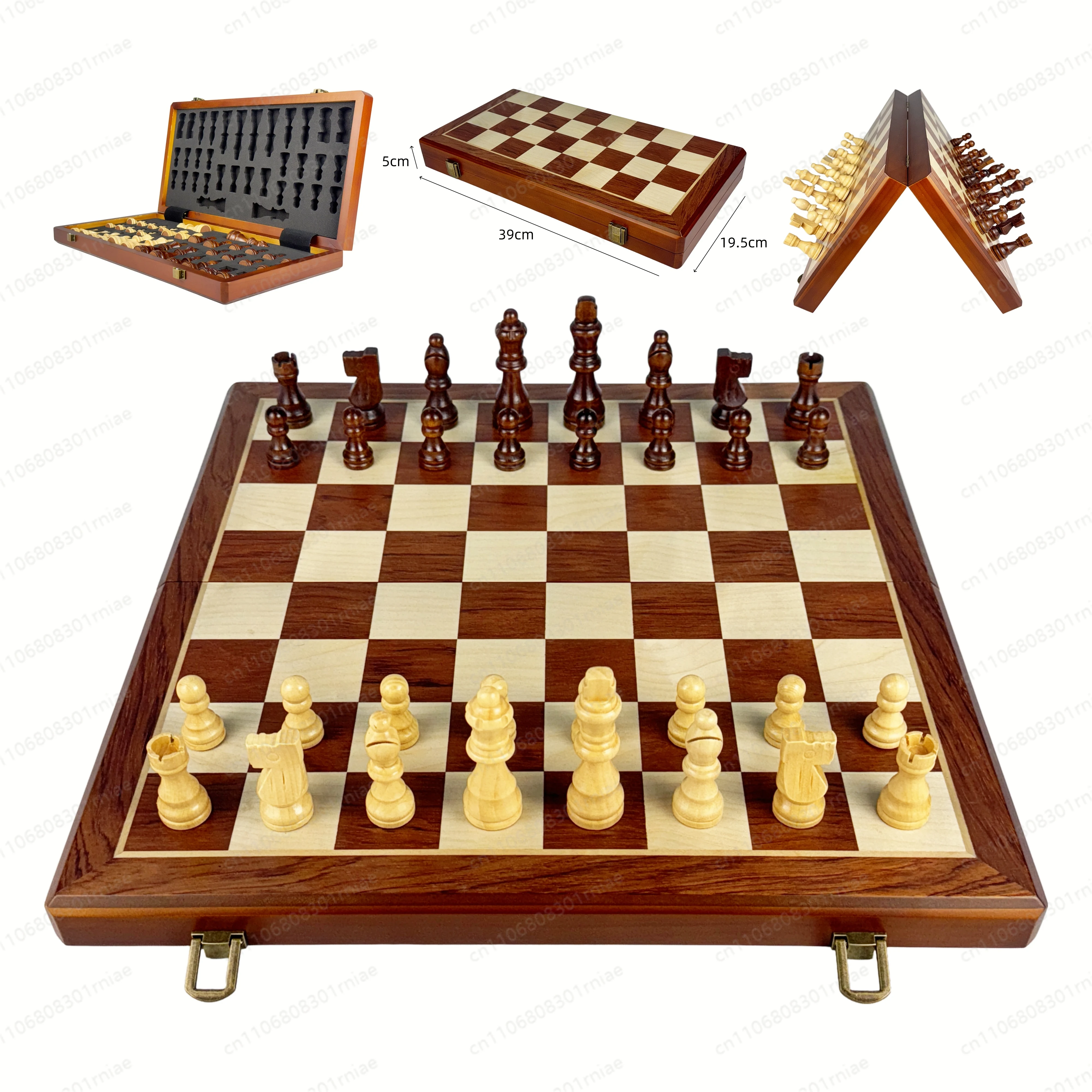 Foldable magnetic luxury wooden chess set with chess table and box, portable, suitable for children's education