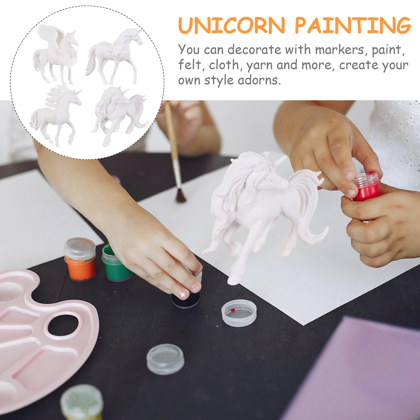 4 pezzi di unicorno per colorare embrioni bianchi per ragazze, kit di pittura per stampi fai da te, per bambini in plastica