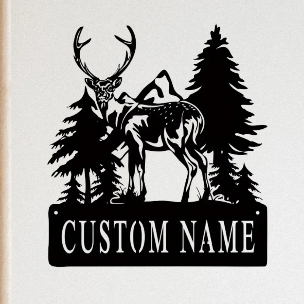 1PC Solitary Personalized Old fashioned Metal Sika Deer Address Plaque Customizable Outdoor Sign Wildlife Hunting Theme Porch