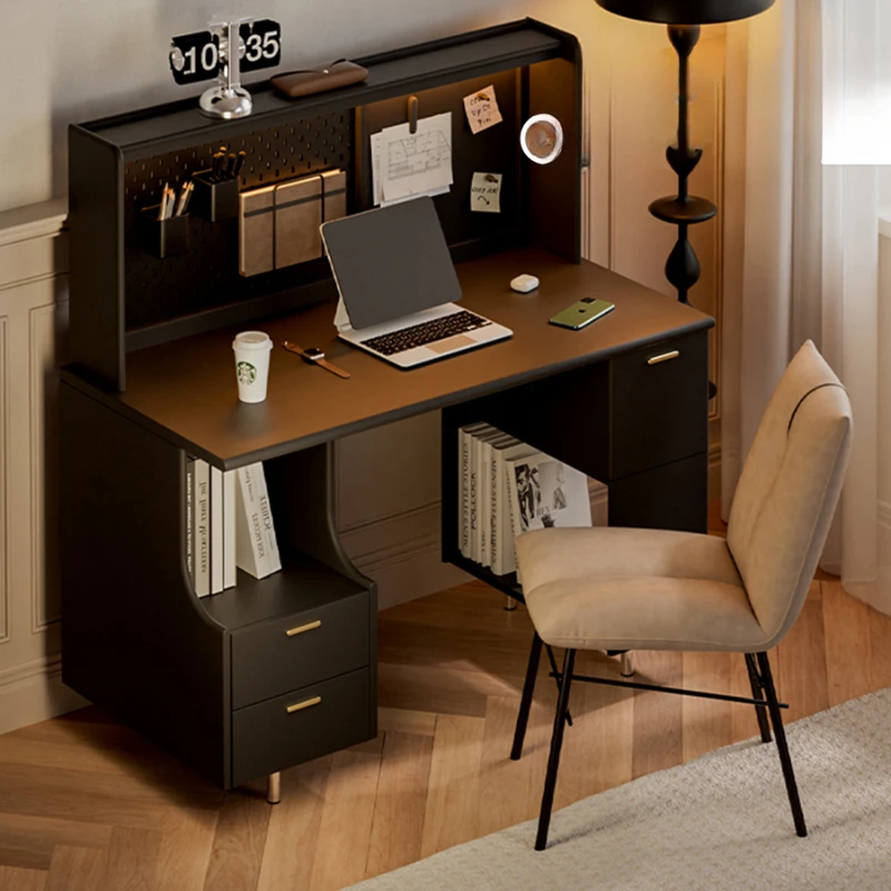 Black computer, desktop, home, bookshelf, integrated, student study, chair combination, bedroom, office desk