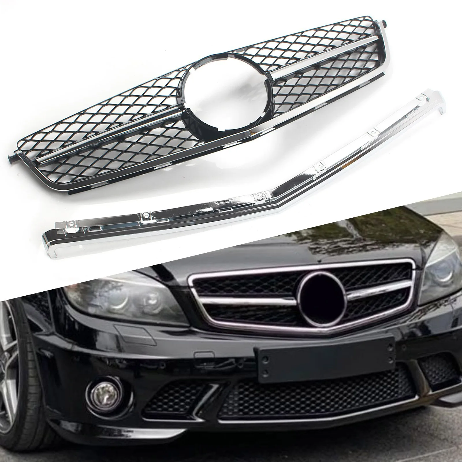 Front Bumper Gril Racing Grill Accessories For Mercedes Benz W204 C63 AMG 2008-2011