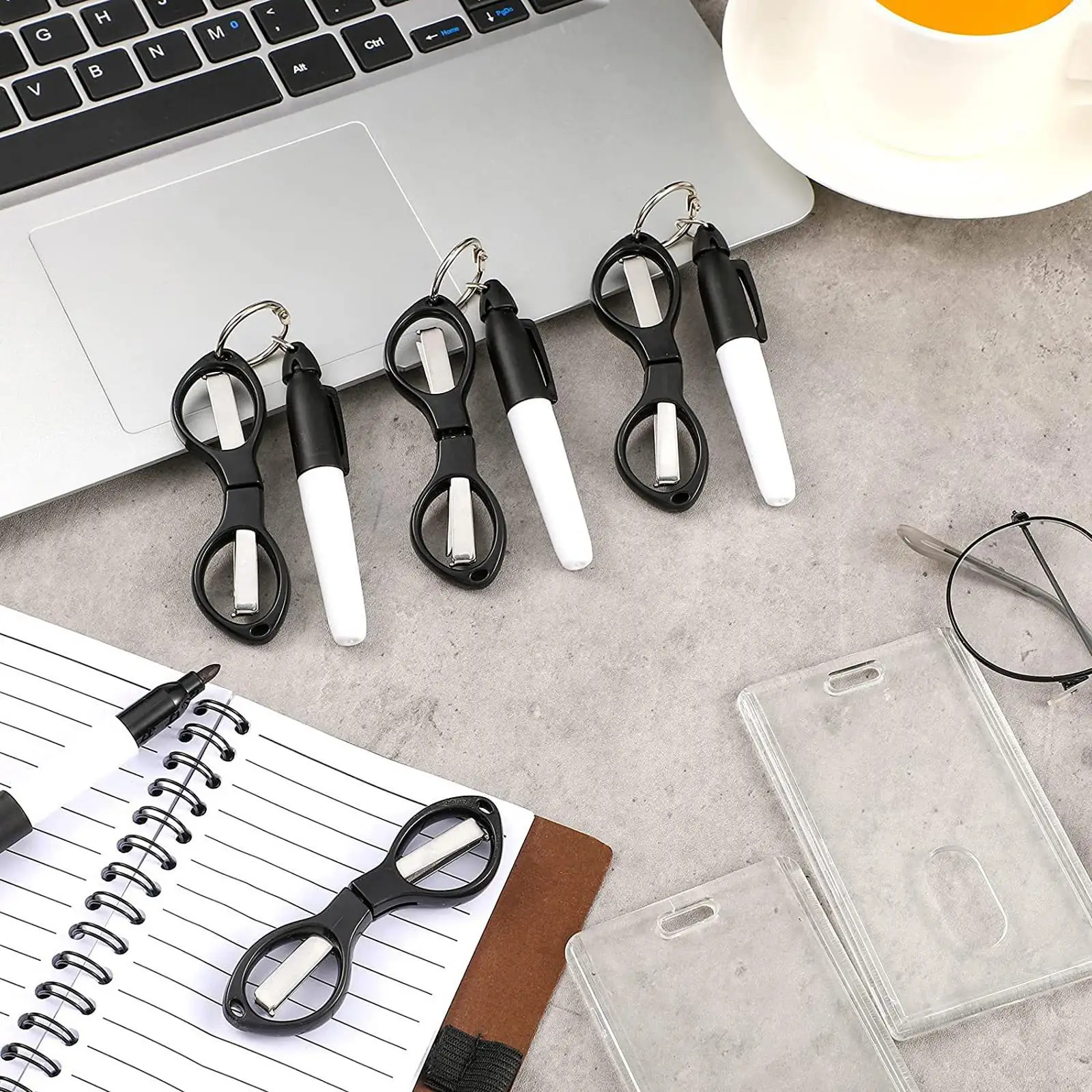 

Nurse Pen Scissors Set ABS Handle Mini Foldable Scissors Permanent Markers Keychain Rings for Work Supplies