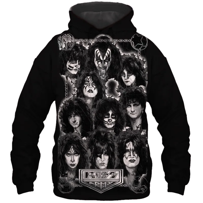 2023 New Rock  Kiss Band 3D Print Jacket Men/women Casual Streetwear Hoodies Boys Hip Hop Hood Sweatshirts Mens Hipster Clothes