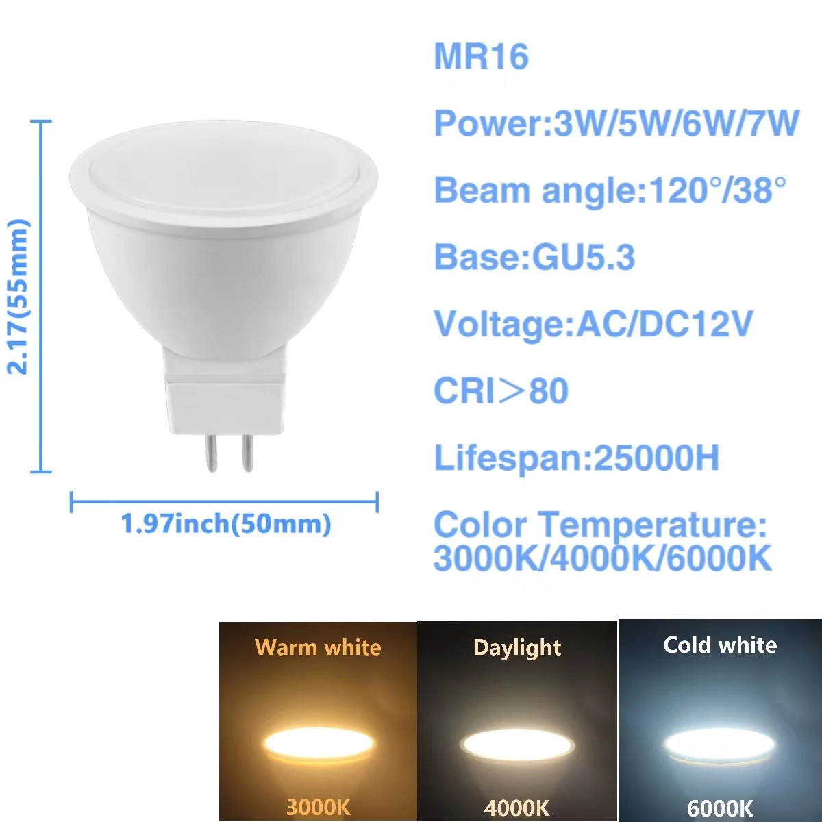 1-10 sztuk reflektory LED MR16 GU 5.3 AC/DC 12V światło 3W -7W ciepły biały dzień biały zimny białe światło LED lampa do dekoracji domu