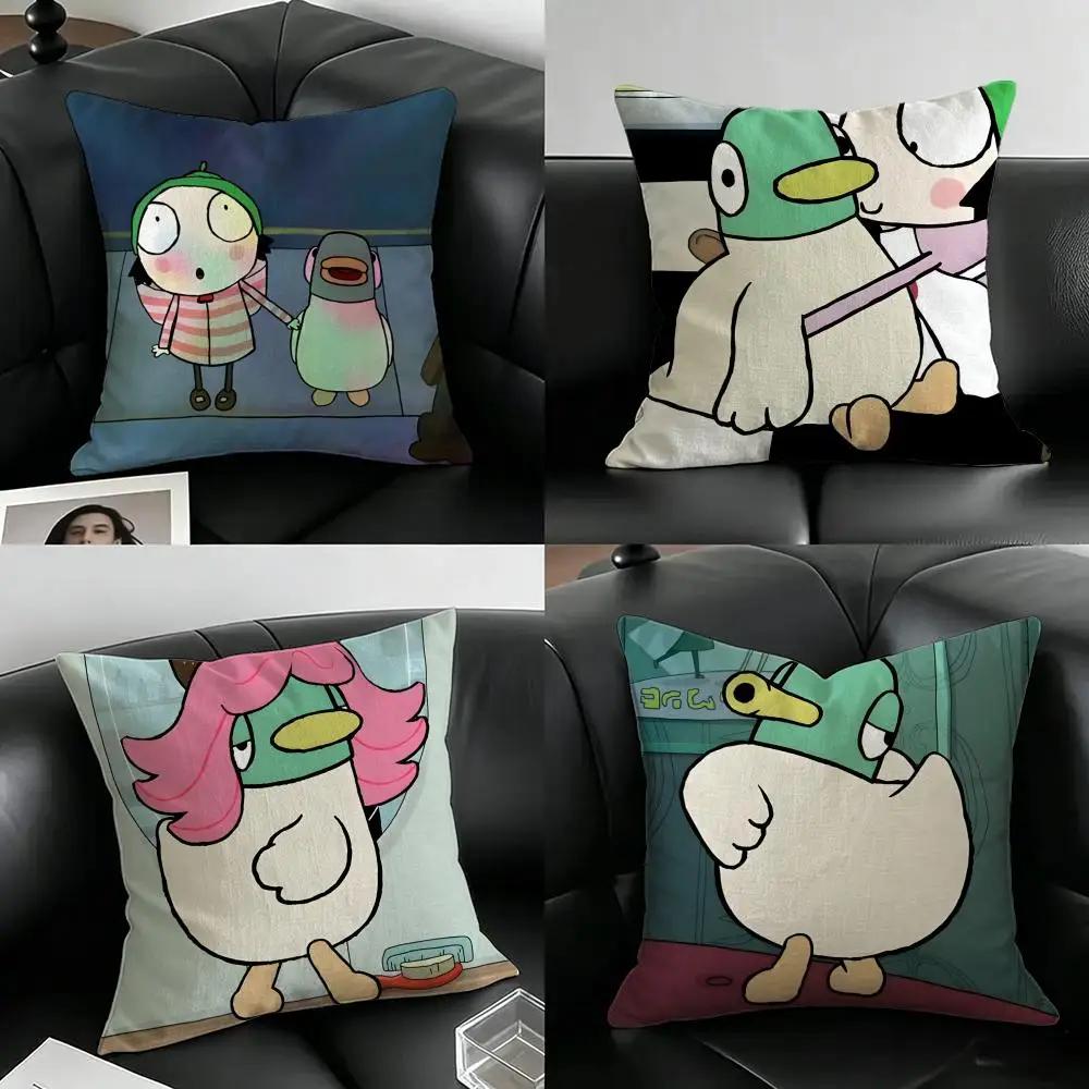 Artwork Sarah Meets Duck Cushion Cover Natural Linen Pillowcase Set, All-in-One Decor for Sofa, Bedroom & Chair