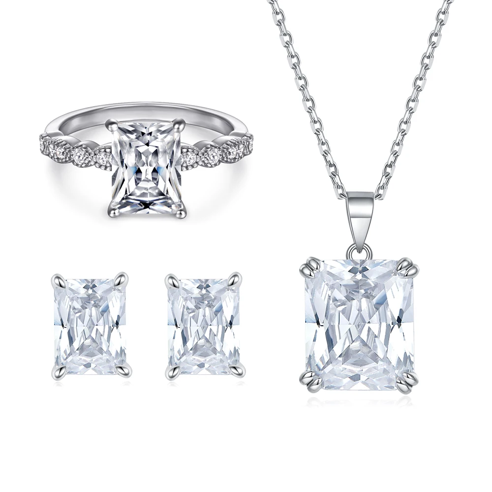 

Jewelry Sets with Rectangular Zircon Sterling Silver Party Wedding Engagement Anniversary Gifts CMA Certified