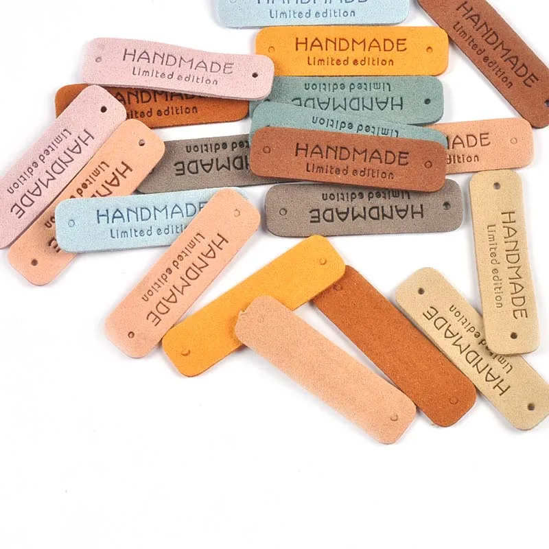 20Pcs 15x55mm Multicolor Rectangle Pu Leather Embossed Handmade Labels For Sewing Accessories DIY Supplies Bags Clothing Tags
