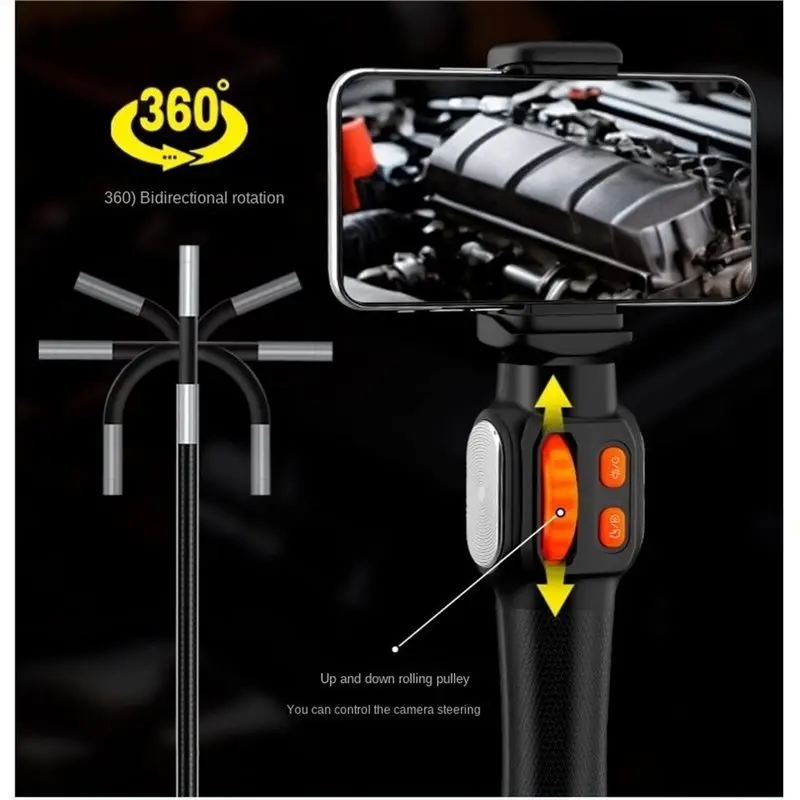 SQPP-Articulated HD Endoscope Inspection Camera 360 Degree Rotation 6.0Mm Lens For Car For IOS Android 1080P Borescope