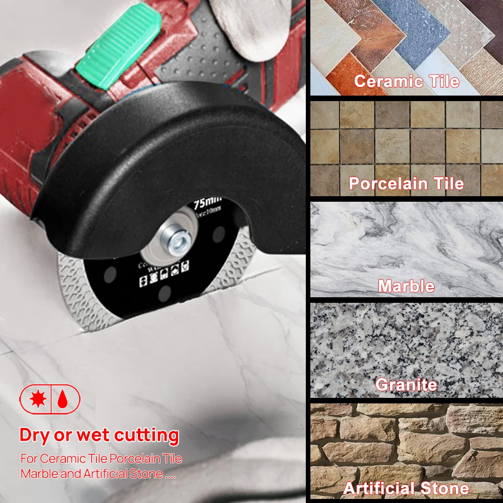 DT-DIATOOL Fliesentrennscheibe 3/5 Stück 75 mm (3 Zoll) Sägeblatt mit X Mesh Turbo zum Schneiden von Porzellanfliesen, Marmor, Keramik, Granit, Stein – Detail 3