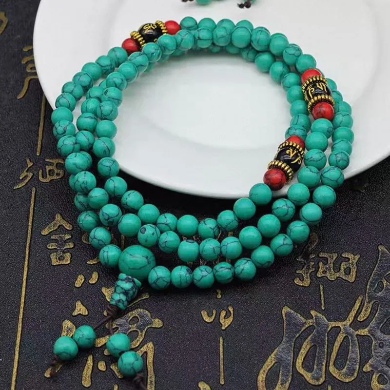 

108 Beads Turquoise Multi-layer Bracelet & Long Necklace, New Chinese Style Ethnic Jewelry, Unisex Fashion Boho Accessories