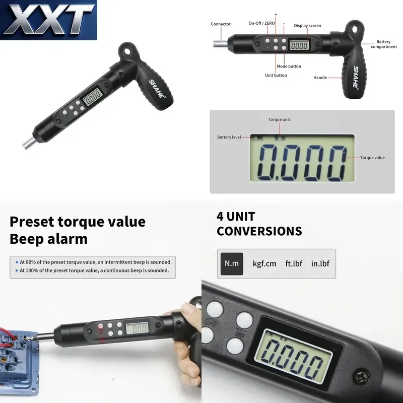 XXT SHAHE Digital Torque Screw Driver Set with 10 Bits Hand-Held Adjustable Screw Fastening Tools Electrician Torque