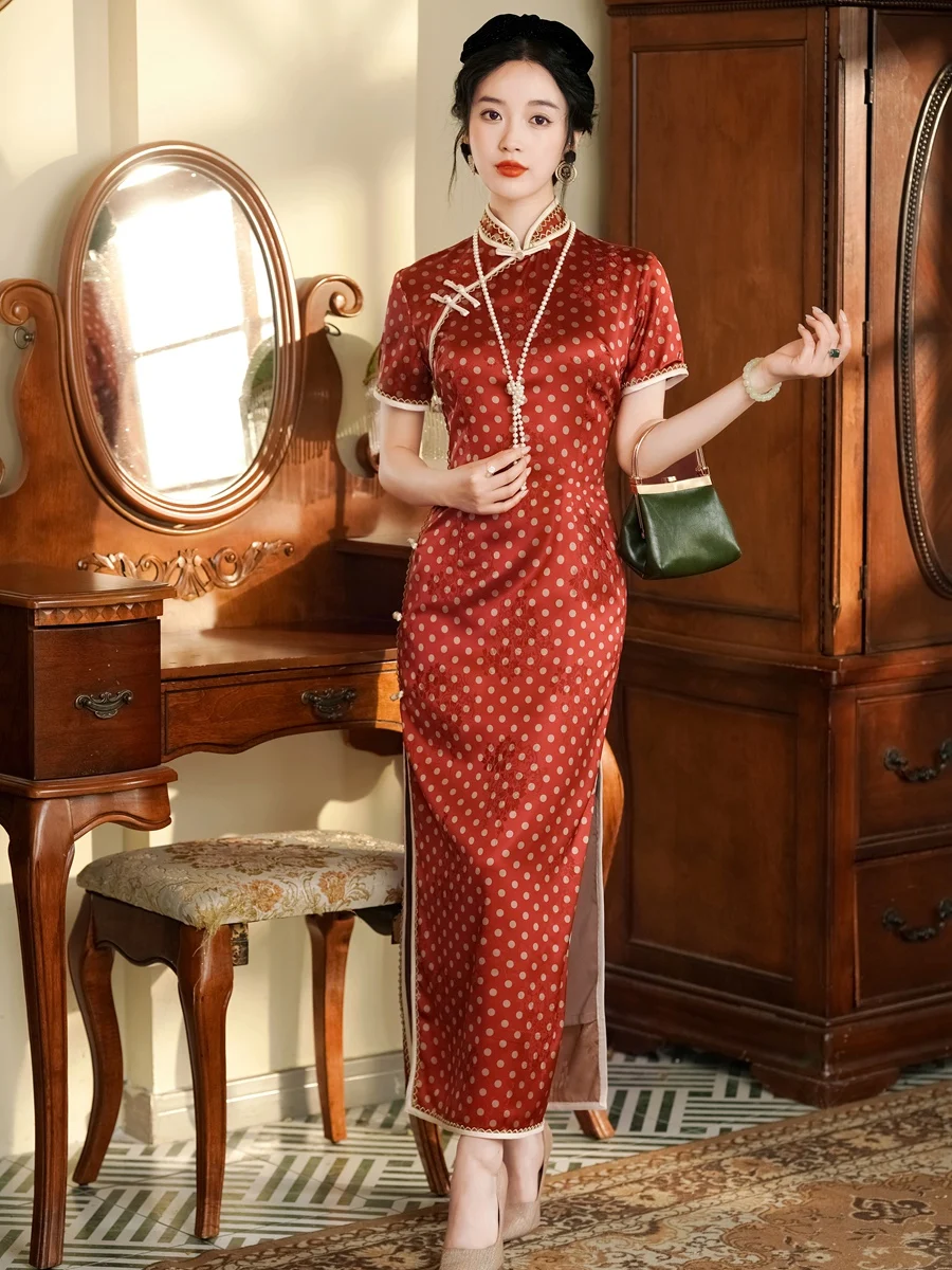 

New Chinese Style Red Republic of China Retro Cheongsam Summer New Young Girl Temperament High-End Daily Dress