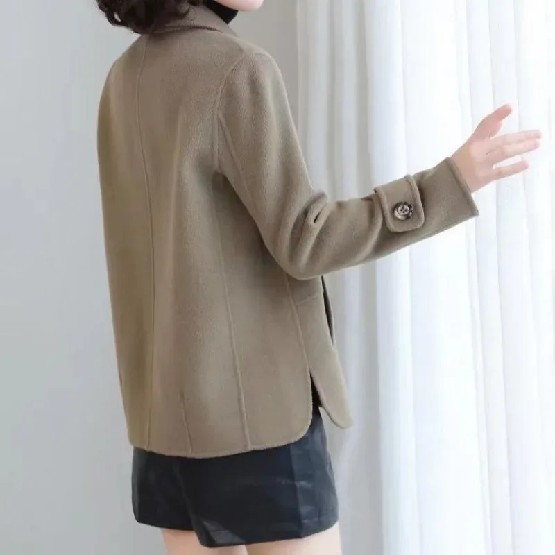 Chaqueta de mezclas holgadas para mujer, abrigo de mezcla de lana elegante de lujo de manga larga a la moda 2025, ropa de invierno de alta calidad