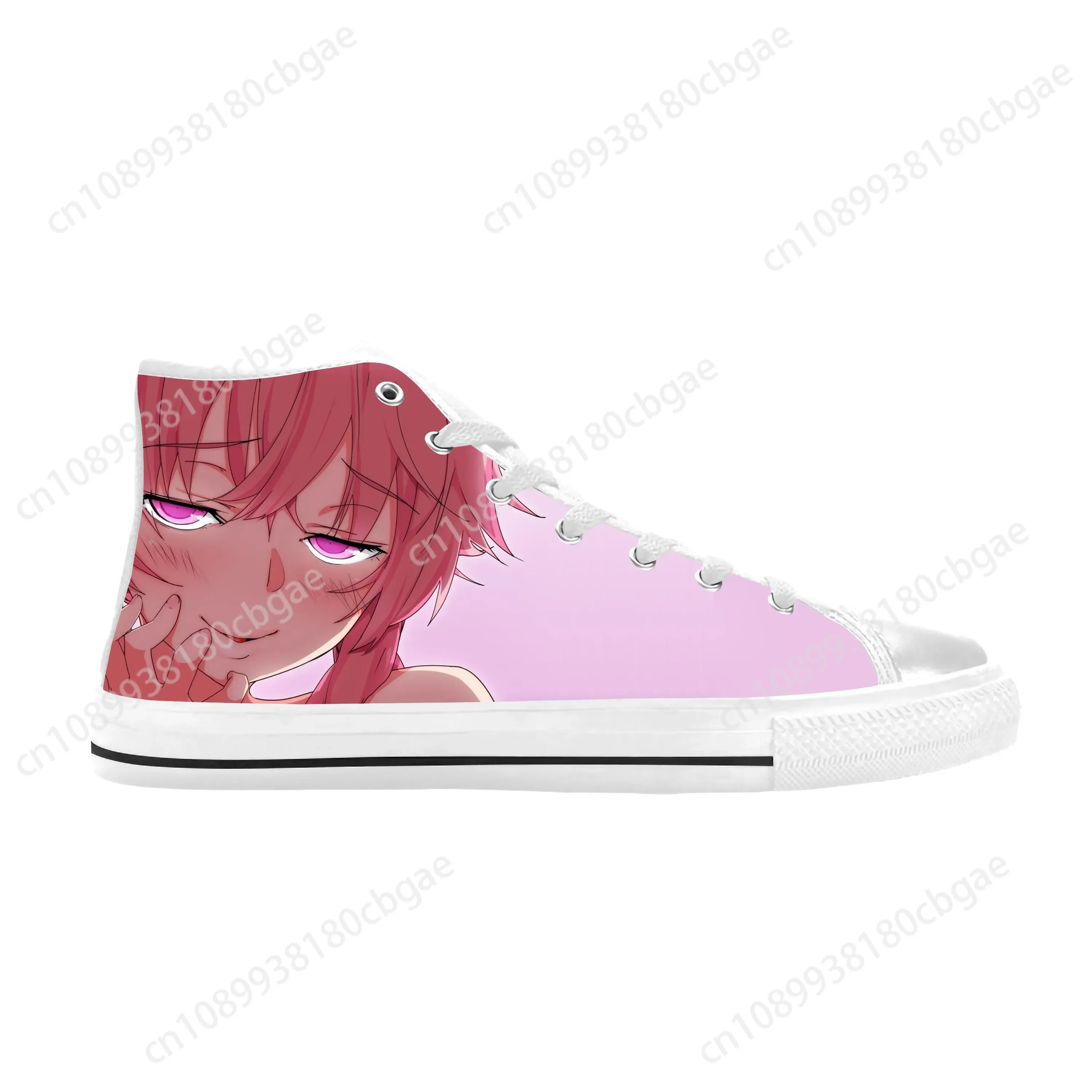 Japanese Anime Manga Future Diary Gasai Yuno Cute Casual Cloth Shoes High Top Comfortable Breathable 3D Print Men Women Sneakers