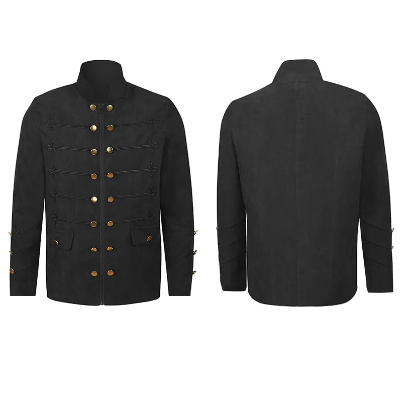 Gothic Steampunk Military Parade Jacket Men's Vintage Embroidered Double Breasted Cardigan Coat Stage Performance Uniform