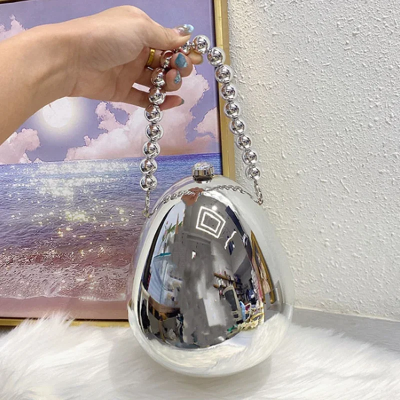 Luxury Metallic Mirror Acrylic Women's Bag Fashion and Personalized Simple Spherical Handbag Dinner Bag Crossbody Bag