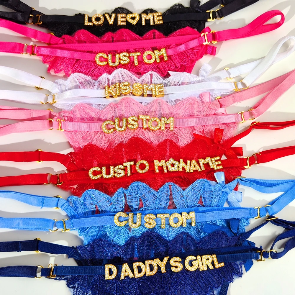 

Sexy Customized Name Lace Thong Panties for Women Adjustable Underwear Detachable DIY letter Personality Valentine's Day Gift