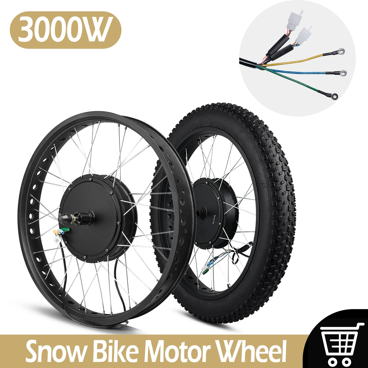 72V 3000W Electric Fat Bike Motor Wheel with Tyre Snow Bicycle Rear Wheel Hub Motor 20in 26in Brushless Gearless Hub Motor