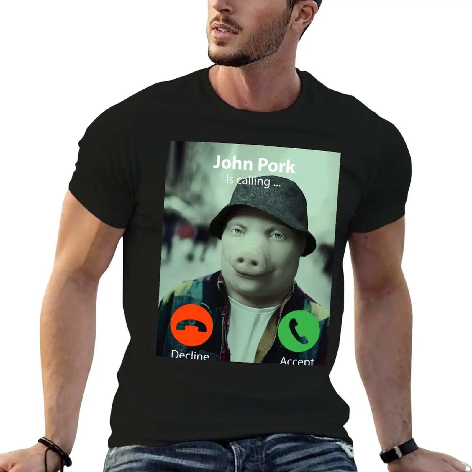 

John Pork, John Pork Is Calling T-Shirt man graphic t shirt t shirt for man T-Shirt