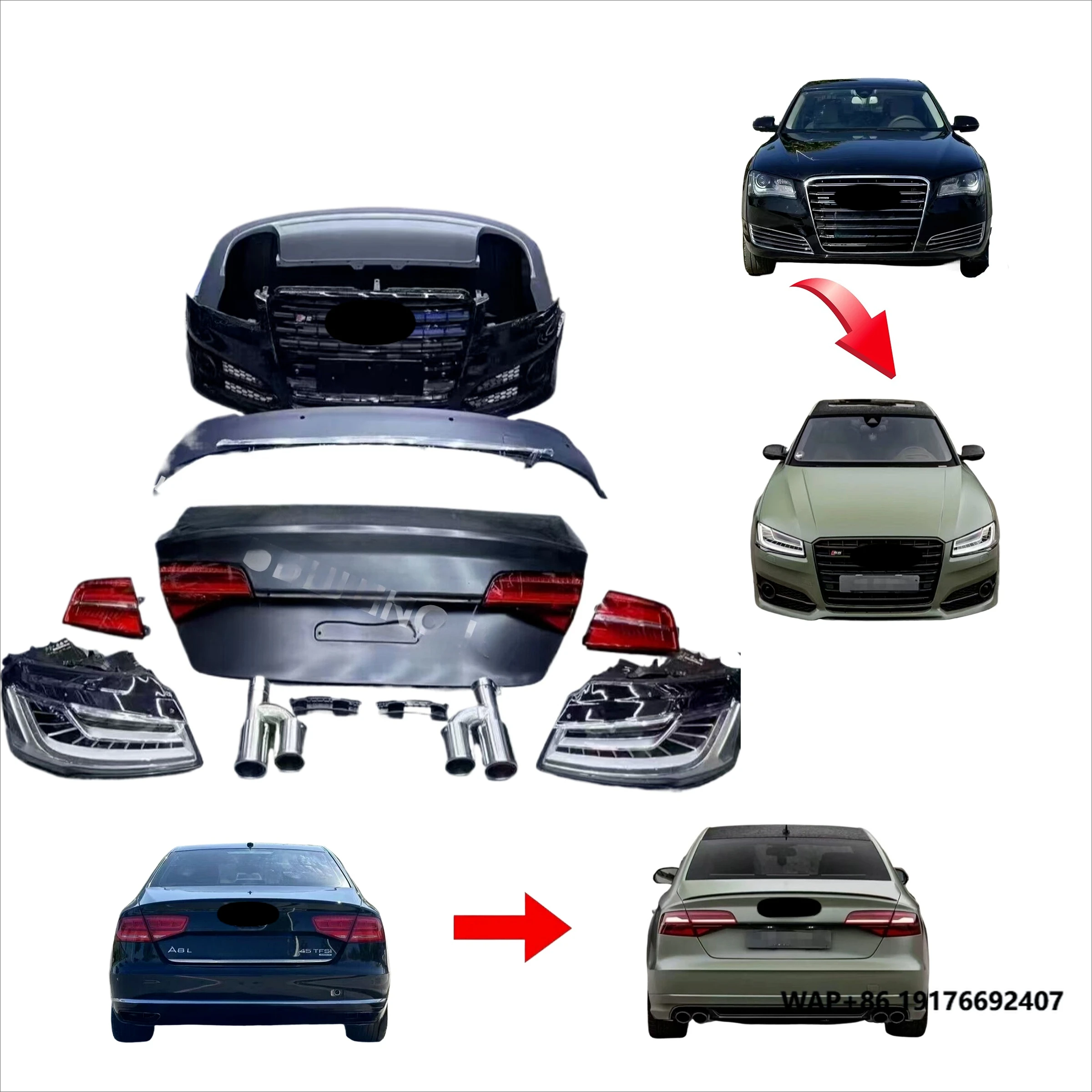 

High Quality for 'Audi A8 Upgrade S8 Body Kit With Front & Rear Bumpers Matrix Headlights Taillights Non-destructive Install