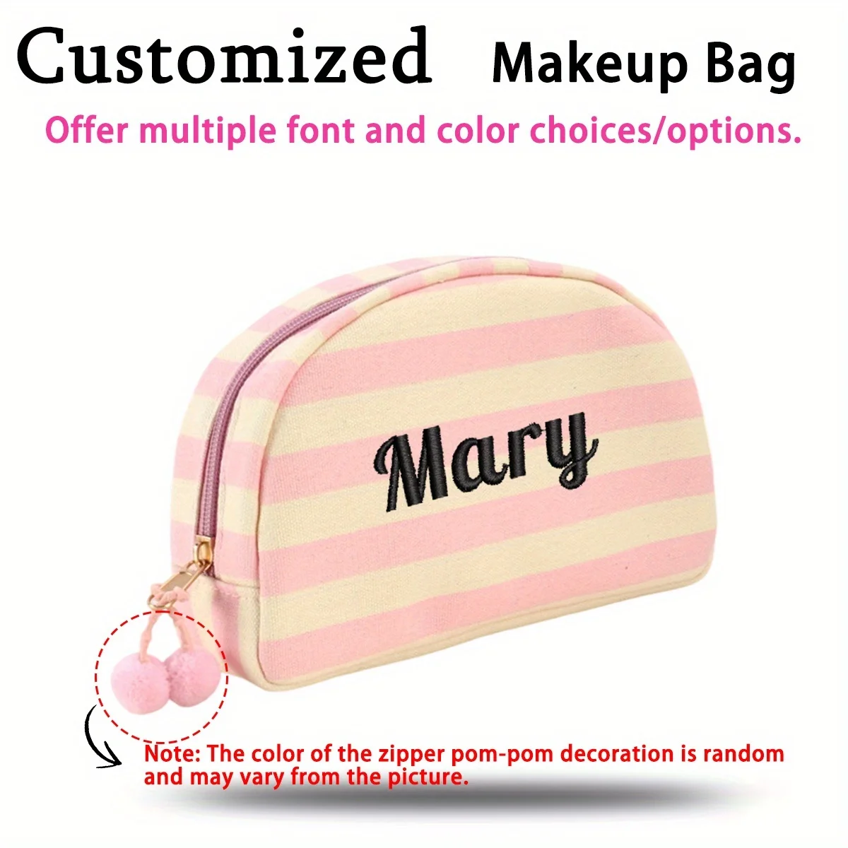 Personalized Name Embroidered Striped Toiletry Bag,  Portable Essentials Travel Makeup Pouch, Cute Gifts for Bridesmaid Birthday