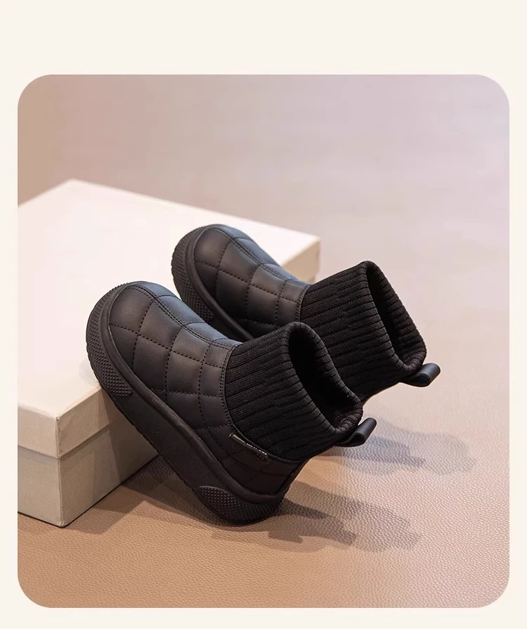 Children's Snow Boots 2-18 Years Old Khaki Padded Thickened Boys Girls Cotton Shoes Winter Black Soft Non-slip Kids Sock Boots