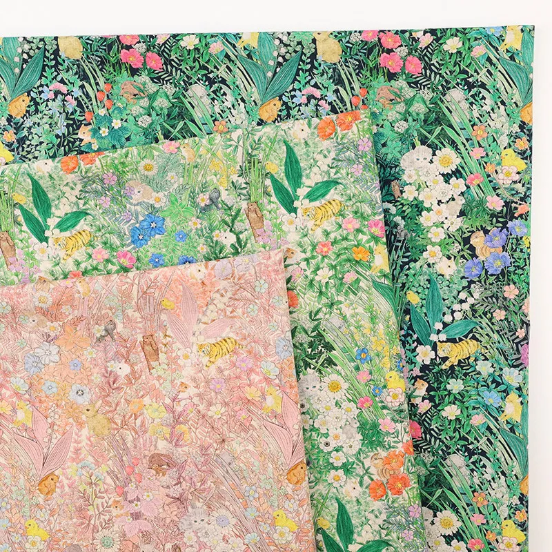 

50x110cm Yukiemon Matsuura Cotton Linen Cute Fresh Fabric For DIY Sewing Patchwork Quilting Animal Grass Pattern Handmade Cloth