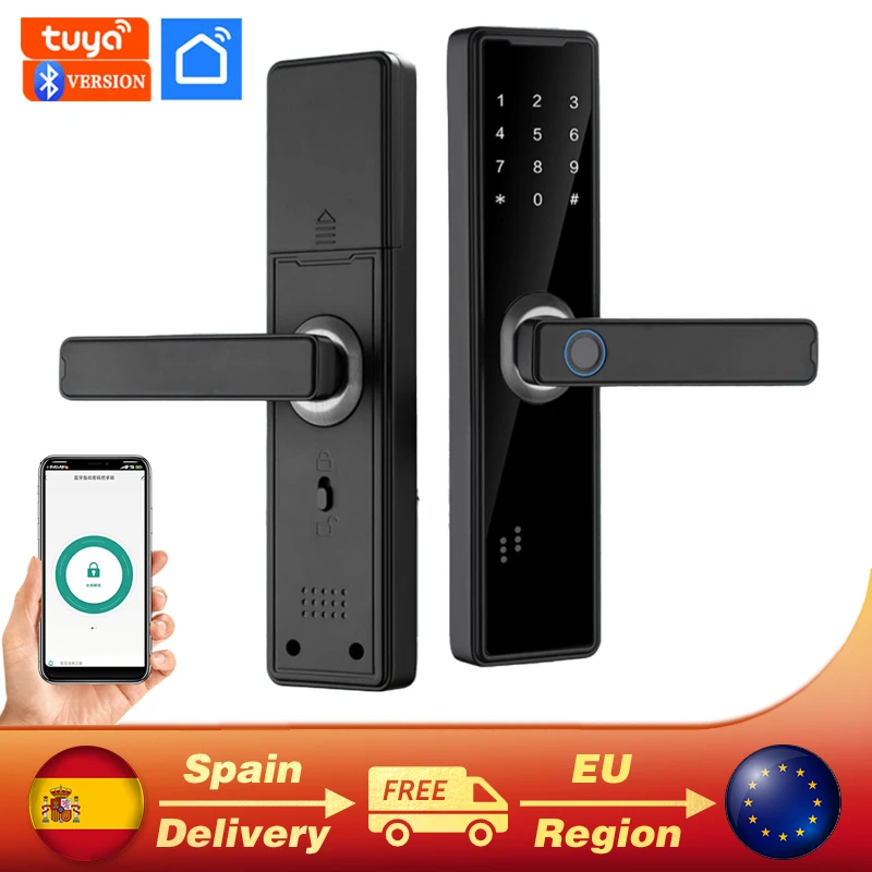 PHIPULO Tuya App Smart Door Lock Biometric Fingerprint Remote Unlocking Keyless Card Password Lock Electronic Door Lock