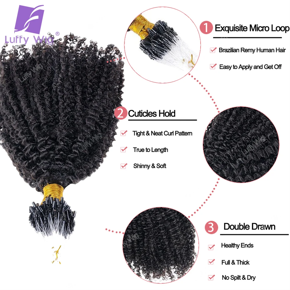 4C MicroLink Hair Extensions Brazilian Remy Micro Loop Human Hair Bundles Afro Kinky Curly Links Hair For Black Women Luffy