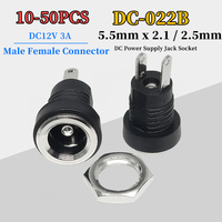10-50Pcs DC-022B 3A 12v for DC Power Supply Jack Socket Female Panel Mount Connector 5.5 mm x 2.1mm / 2.5mm DC022B Connector