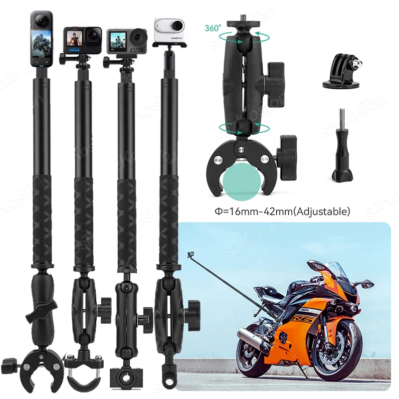 Uchwyt na kamerę motocyklową, rowerową, mocowany do kierownicy, wspornik rowerowy do GoPro 13 12 11 10 9 8 DJI Action 6 5 Pro NANO Insta360 X5 X4