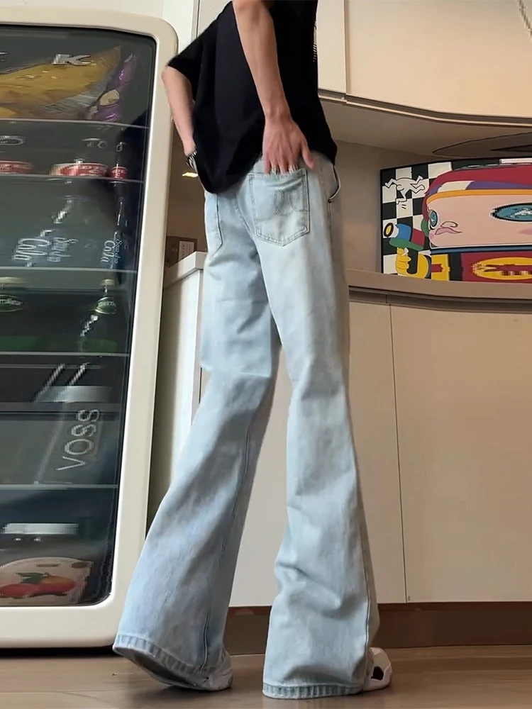 

Light Blue American Sle Knife Jeans Men's Summer Tall Extended Straight Loose Leggings Micro Flared Pants