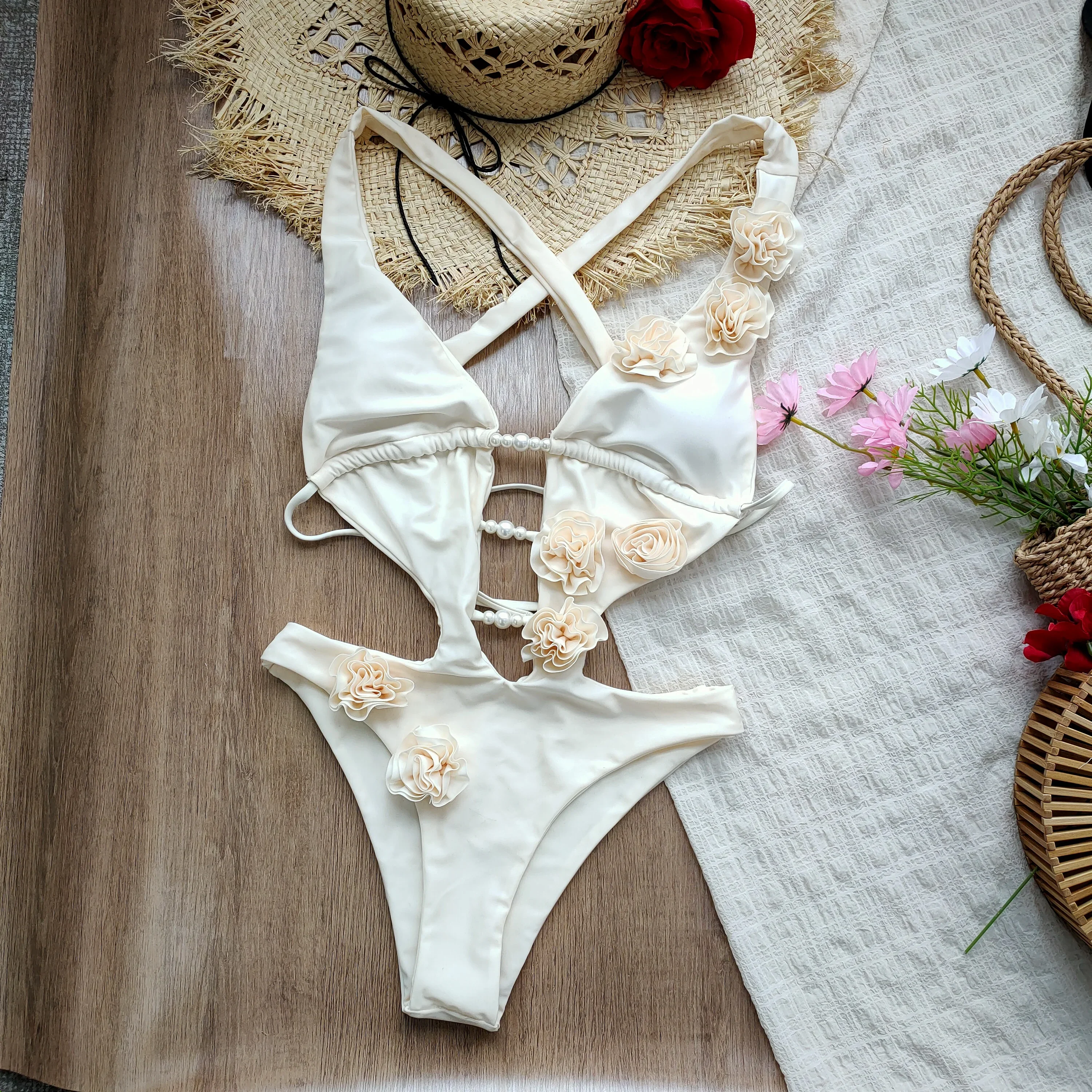 2025 ใหม่ 3Dดอกไม้One Pieceชุดว่ายน้ําผู้หญิงเซ็กซี่Hollow Outชุดว่ายน้ําTropical Summer Beachwearชุดว่ายน้ําBodysuit
