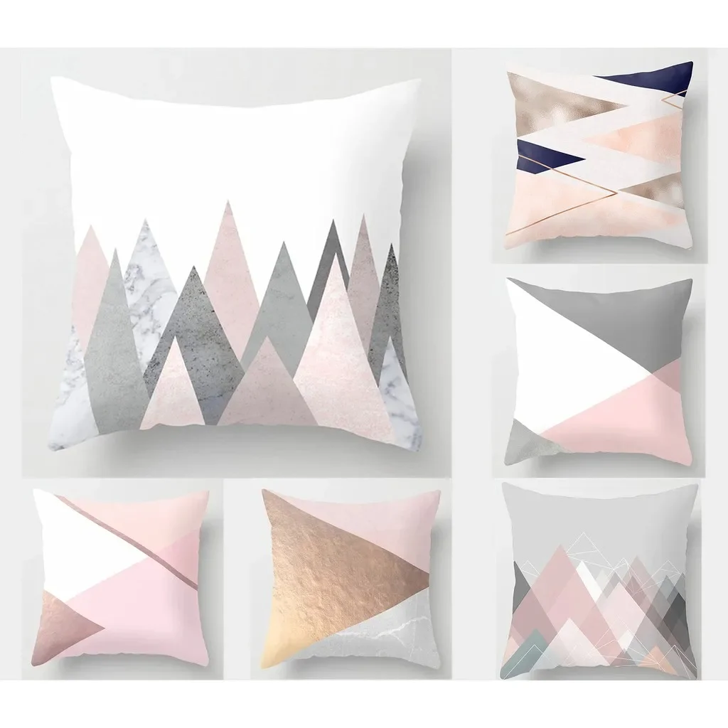 Pink Grey Geometric Cushion Cover 40×40, 45×45, 50×50, 60×60, Sofa Square Decor Pillowcase.