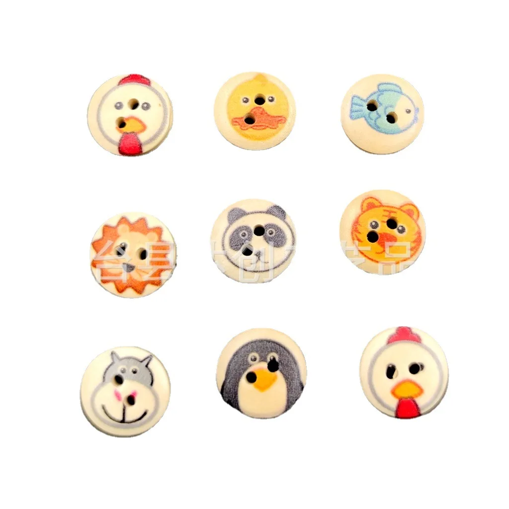 

15Mm log color printing various animal mixed wood buttons DIY children's handmade collage materials 100pcs/bag
